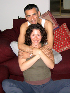 Arun Deva and fellow yoga teacher Hilary comfortable in their seats